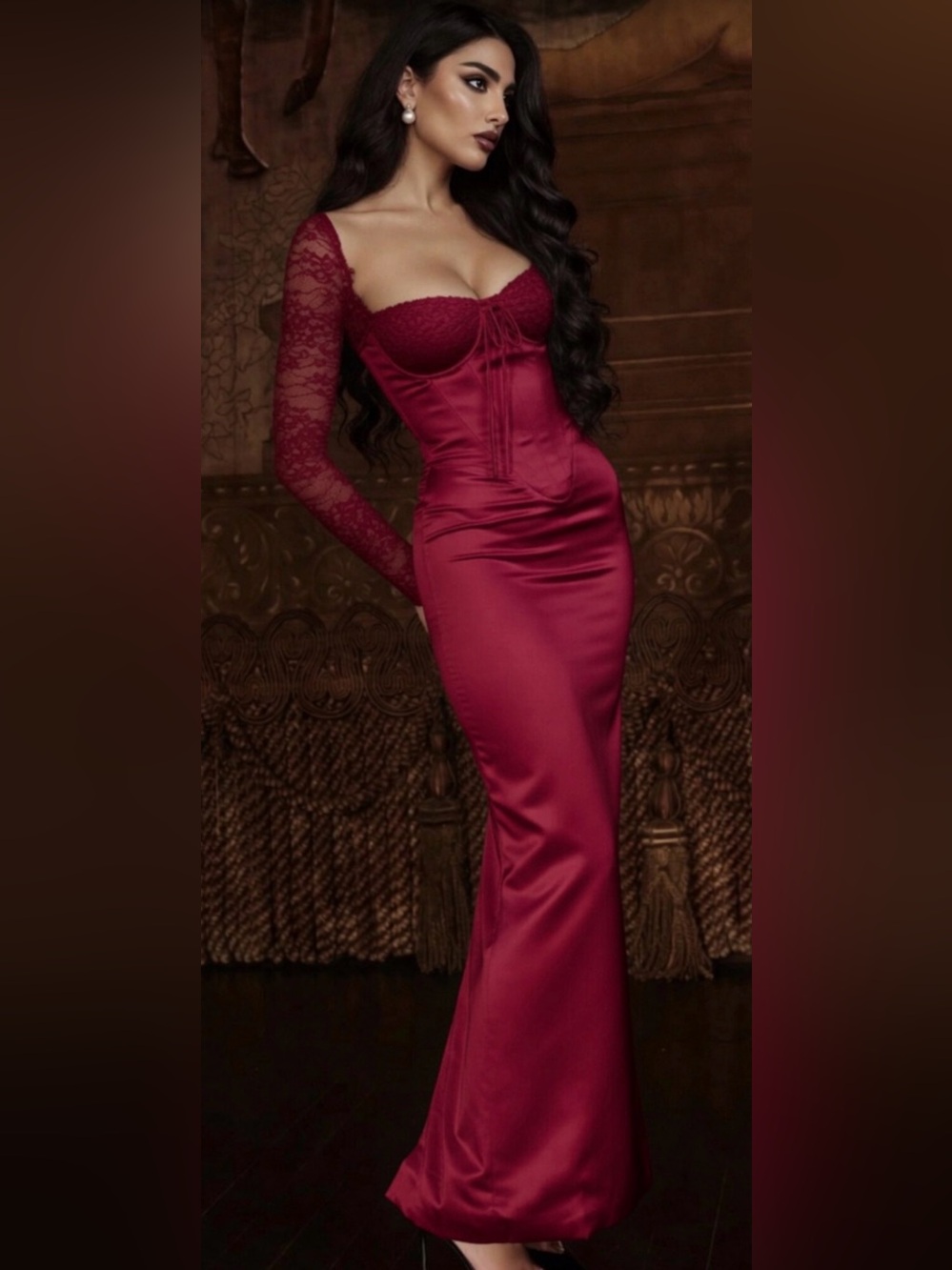 House of CB ‘PERDI’ Berry Satin Maxi Corset Dress Small US4-6 $259 - Picture 3 of 13